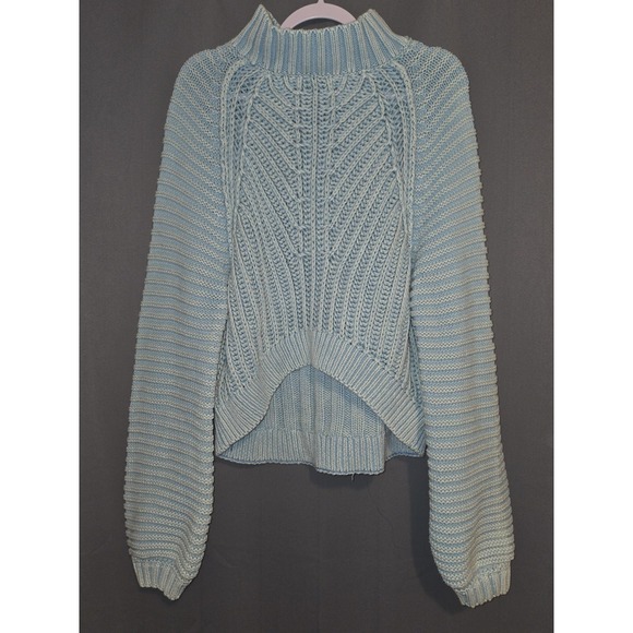 Free People Sweaters - Free People Sweetheart Sweater Ribbed Chunky Knit in Light Blue Size Large